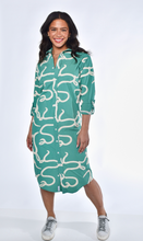 TEAL AND WHITE SQUIGGLES GIRLFRIEND MIDI DRESS