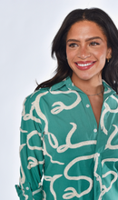 TEAL AND WHITE SQUIGGLES GIRLFRIEND MIDI DRESS