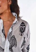 BLACK AND WHITE FISH COTTON GIRLFRIEND DRESS