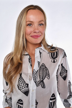 BLACK AND WHITE FISH COTTON GIRLFRIEND MIDI DRESS