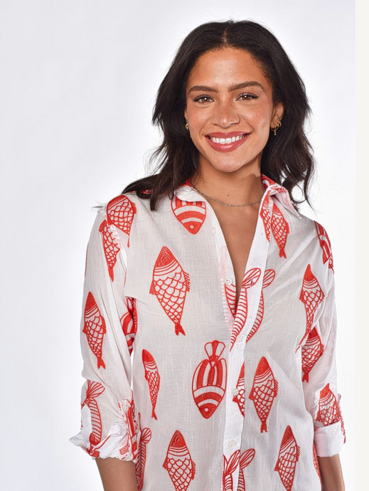 RED AND WHITE FISH COTTON GIRLFRIEND SHIRT