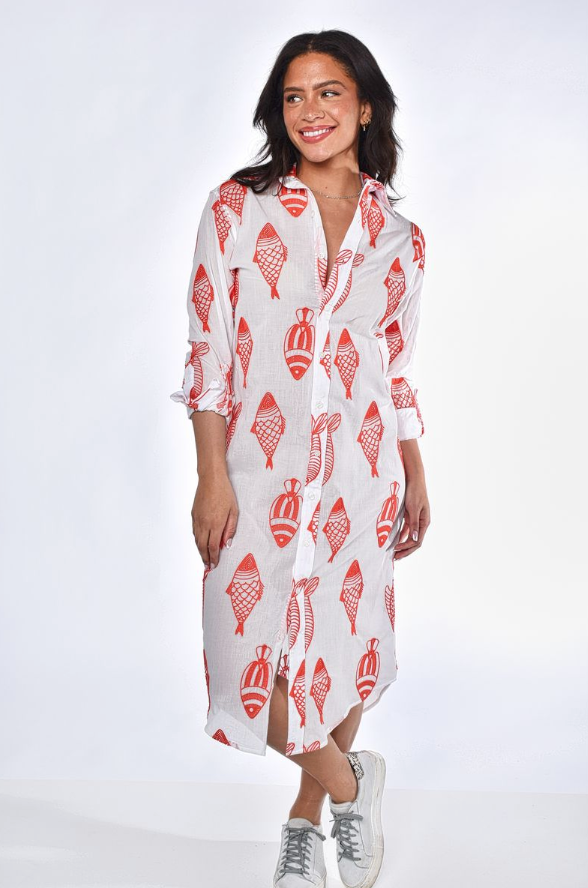 RED AND White FISH COTTON GIRLFRIEND MIDI DRESS 1 (XXS) RED AND White FISH COTTON GIRLFRIEND MIDI DRESS 1 (XXS)