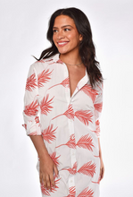 RED AND WHITE LEAF COTTON GIRLFRIEND MIDI DRESS