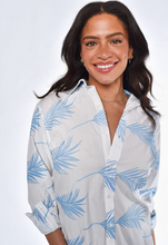 BLUE AND WHITE LEAF COTTON GIRLFRIEND DRESS