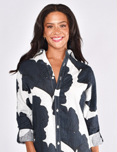 NAVY LEAF GINKGO LINEN GIRLFRIEND MINI DRESS