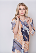 PEACH AND BLUE LEAF LINEN GIRLFRIEND MIDI DRESS