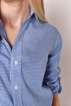 NAVY SEERSUCKER GIRLFRIEND BUTTON DOWN SHIRT
