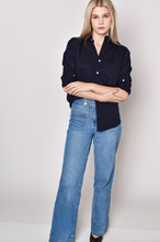 NAVY TENCEL GIRLFRIEND BUTTON DOWN SHIRT