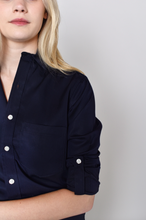 NAVY TENCEL GIRLFRIEND BUTTON DOWN SHIRT