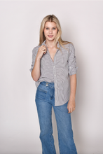 BROWN & WHITE SEERSUCKER GIRLFRIEND BUTTON DOWN SHIRT