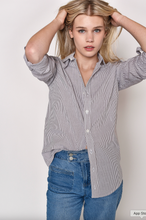 BROWN & WHITE SEERSUCKER GIRLFRIEND BUTTON DOWN SHIRT