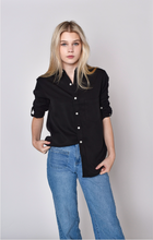 BLACK TENCEL GIRLFRIEND BUTTON DOWN SHIRT