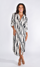 CREAM AND BROWN LINEN GIRLFRIEND MIDI DRESS