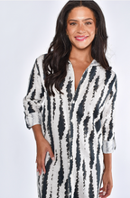 CREAM AND BROWN LINEN GIRLFRIEND MIDI DRESS