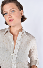 KHAKI GOLD DOT LINEN GIRLFRIEND MIDI DRESS