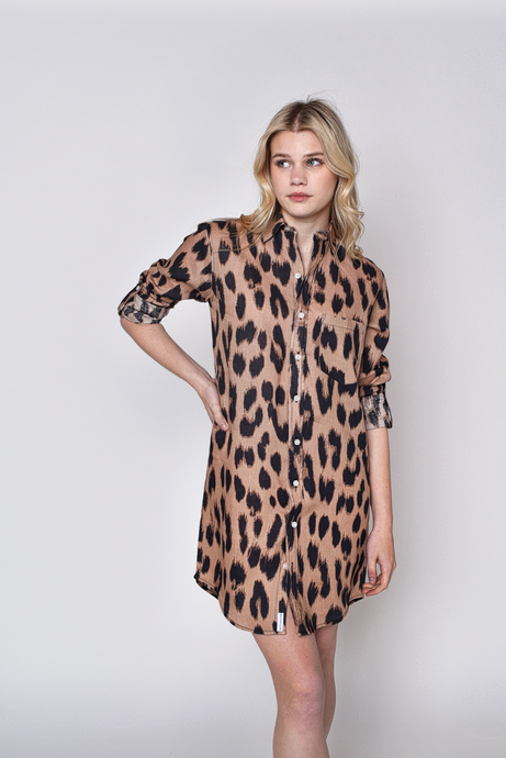 CHEETAH LINEN GIRLFRIEND DRESS