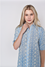 BLUE CREAM EMBROIDERY COTTON GIRLFRIEND DRESS