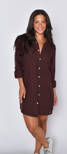 BROWN JACQUARD LINEN GIRLFRIEND MINI DRESS