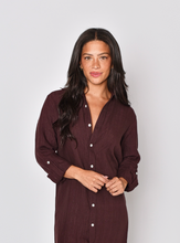 BROWN JACQUARD LINEN GIRLFRIEND MIDI DRESS