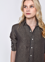 LINEN DENIM/KHAKI STRIPE GIRLFRIEND SHIRT