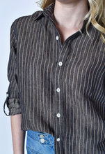 LINEN DENIM/KHAKI STRIPE GIRLFRIEND SHIRT