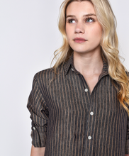 LINEN DENIM/KHAKI STRIPE GIRLFRIEND MINI DRESS