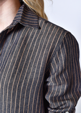 LINEN DENIM/KHAKI STRIPE GIRLFRIEND MINI DRESS