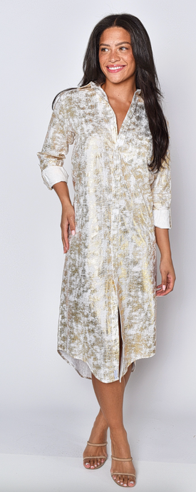 WHITE/GOLD COTTON GIRLFRIEND MIDI DRESS