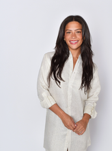 SHINY IVORY LINEN GIRLFRIEND MINI DRESS