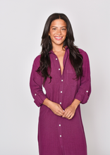 PURPLE JACQUARD LINEN GIRLFRIEND MIDI DRESS