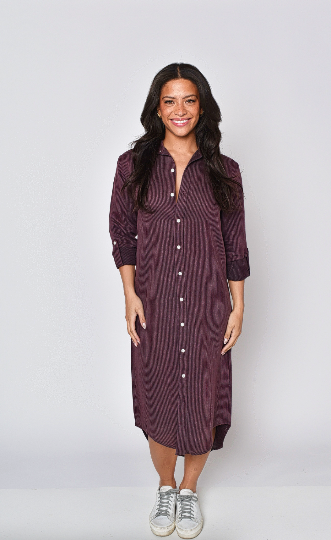 PINK/WINE STRIPE GIRLFRIEND MIDI DRESS