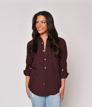 BROWN JACQUARD LINEN GIRLFRIEND SHIRT