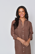 BROWN STRIPE GIRLFRIEND MIDI DRESS