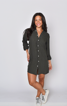 OLIVE GREEN JACQUARD LINEN GIRLFRIEND MINI DRESS
