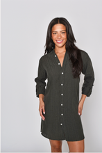 OLIVE GREEN JACQUARD LINEN GIRLFRIEND MINI DRESS