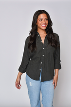 OLIVE GREEN JACQUARD LINEN GIRLFRIEND SHIRT