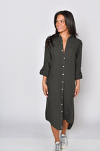 OLIVE GREEN JACQUARD LINEN GIRLFRIEND MIDI DRESS