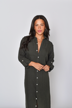 OLIVE GREEN JACQUARD LINEN GIRLFRIEND MIDI DRESS