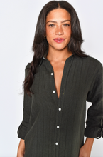 OLIVE GREEN JACQUARD LINEN GIRLFRIEND MIDI DRESS