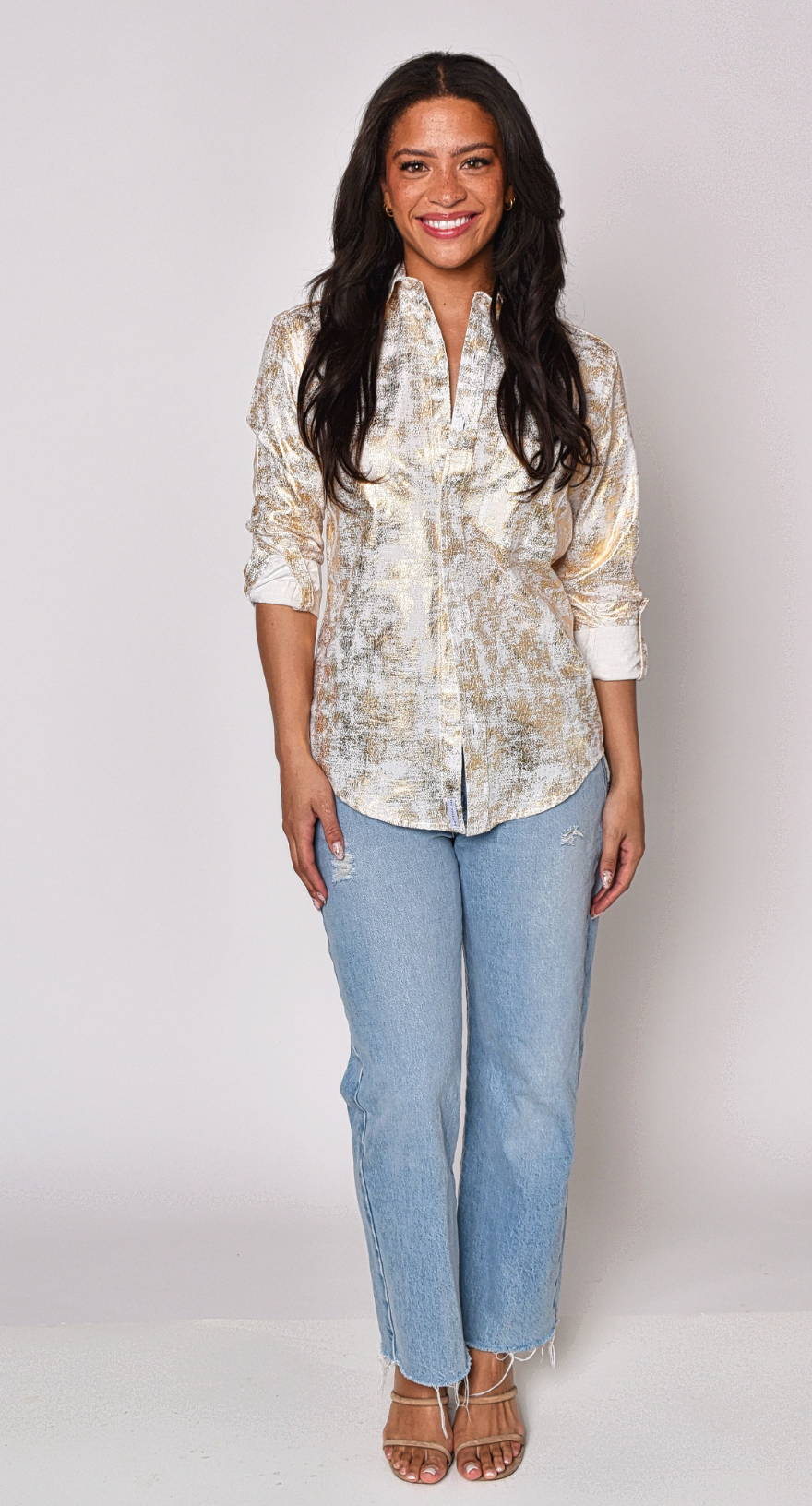 WHITE/GOLD COTTON GIRLFRIEND SHIRT