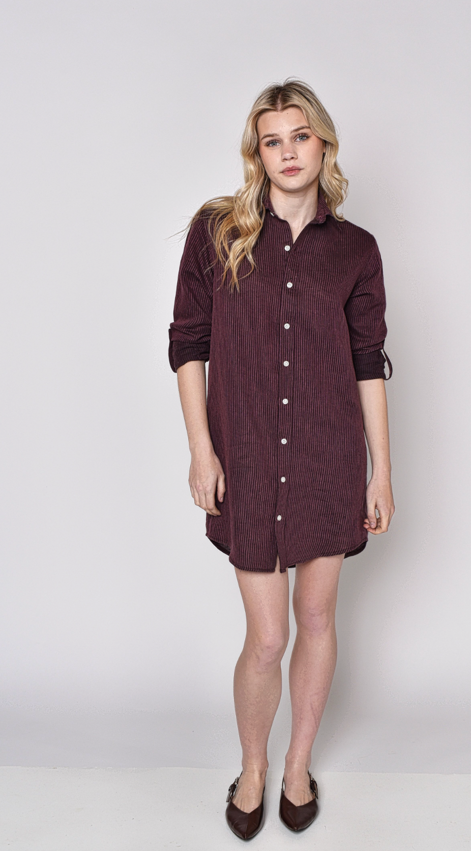 PINK/WINE STRIPE GIRLFRIEND MINI DRESS