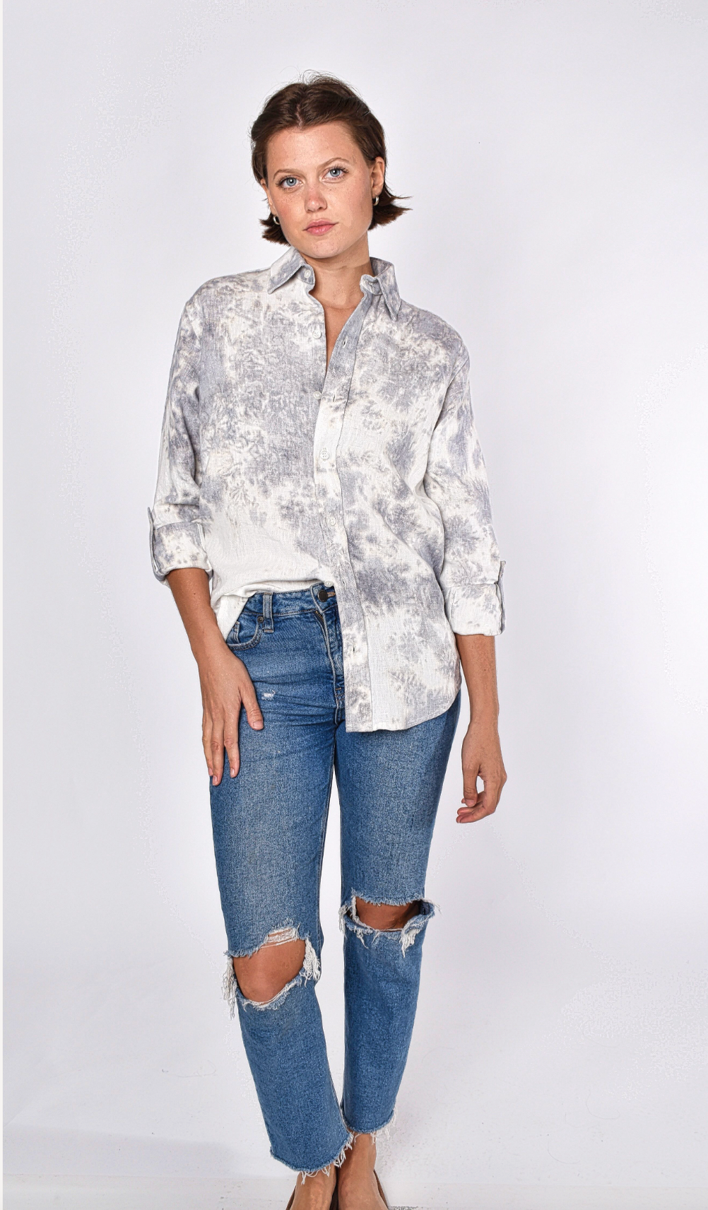 GREY AND WHITE TIE DYE GIRLFRIEND SHIRT