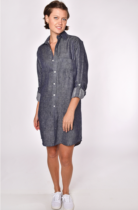 DENIM LINEN GIRLFRIEND MINI DRESS