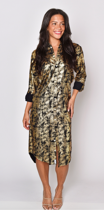 BLACK/GOLD COTTON GIRLFRIEND MIDI DRESS