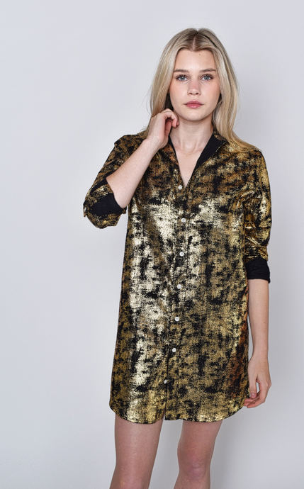 BLACK/GOLD COTTON GIRLFRIEND MINI DRESS