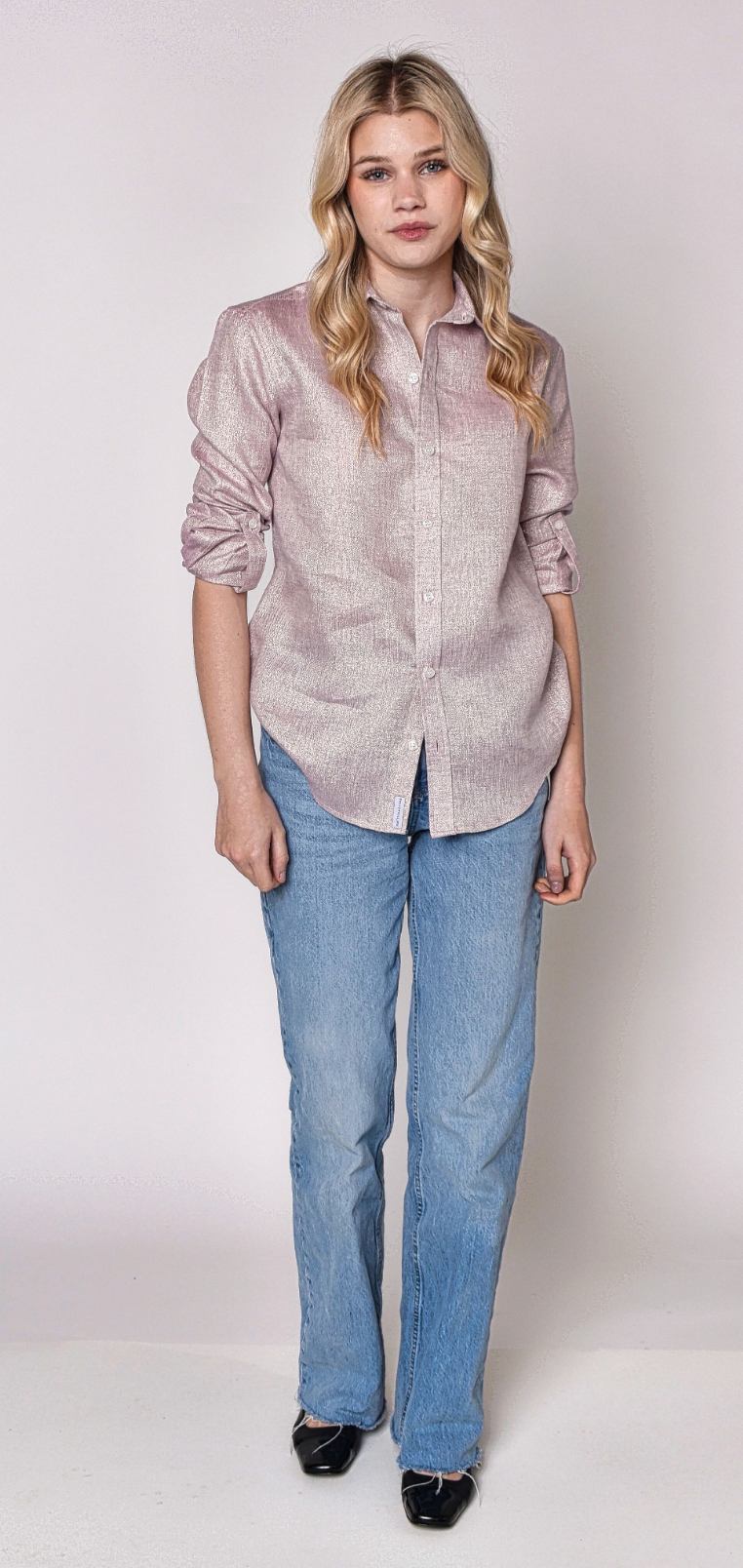 PURPLE SHINY LINEN GIRLFRIEND SHIRT
