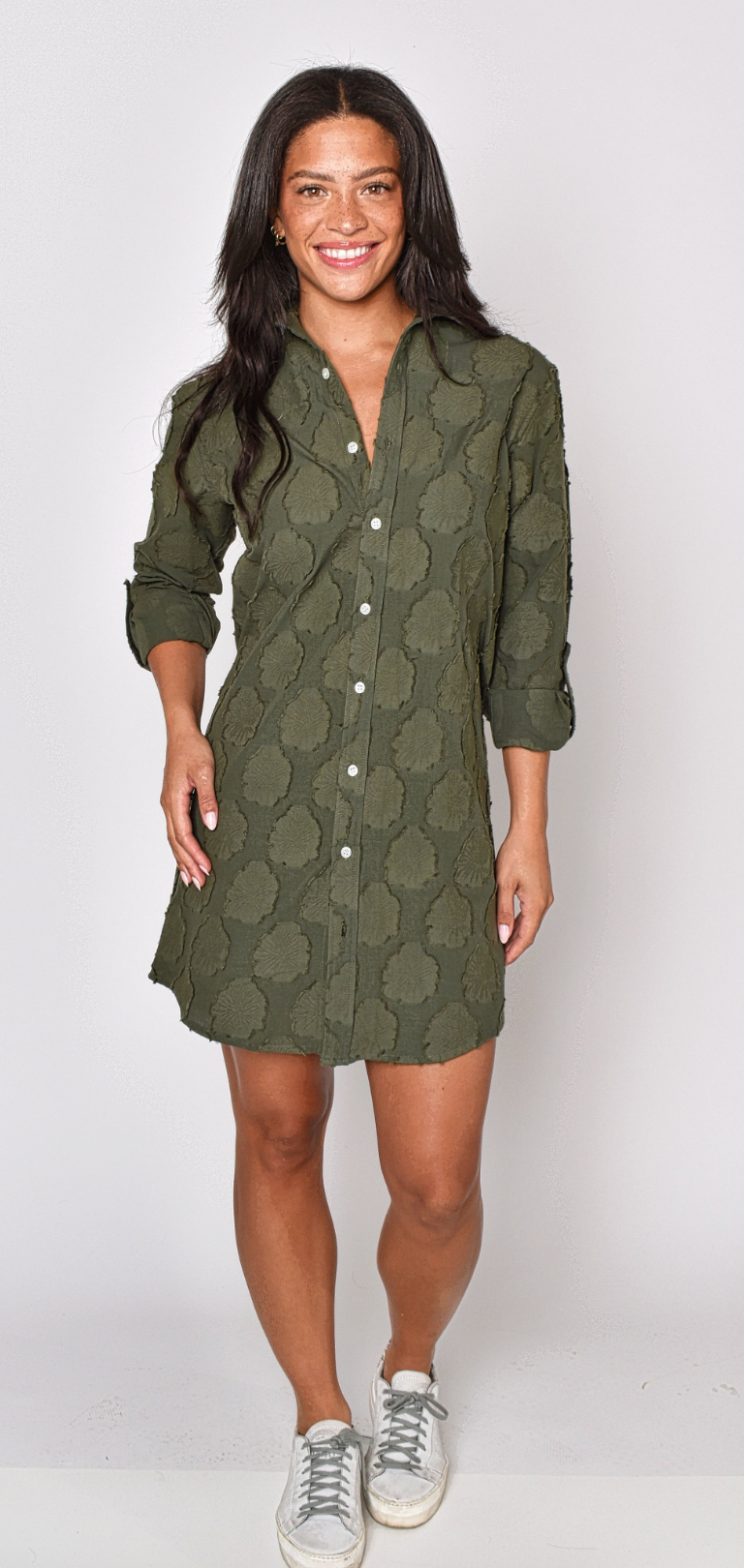 GREEN COTTON FLOWER GIRLFRIEND MINI DRESS