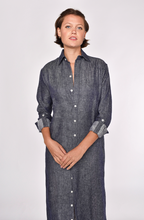 DENIM LINEN GIRLFRIEND MIDI DRESS