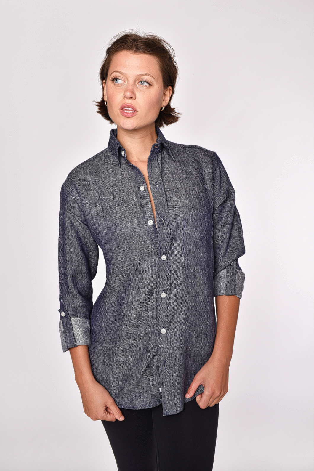 DENIM LINEN GIRLFRIEND SHIRT