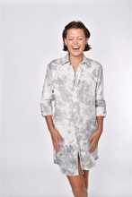GREY AND WHITE TIE DYE LINEN GIRLFRIEND MINI DRESS